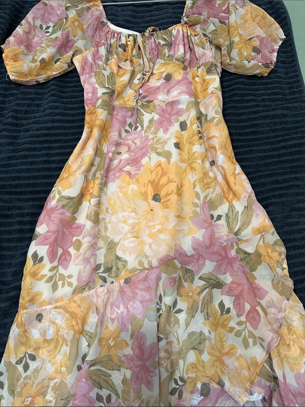 Floral Puff-Sleeve women Dress in Pink & Yellow